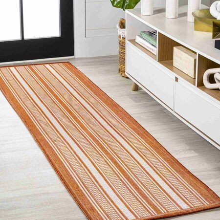 Jonathan Y Haynes Modern Double Stripe Orange/Cream 2 ft. x 8 ft. Indoor/Outdoor Runner Rug SMB202C-28