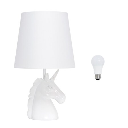 Homeroots 16" White Novelty Table Lamp LED With White Drum Shade 643109