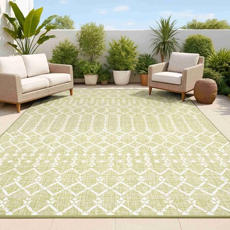 Jonathan Y Ourika Moroccan Geometric Textured Weave Light Green/Cream 8 ft. x 10 ft. Indoor/Outdoor Area Rug SMB108N-8