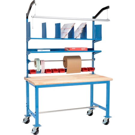 Global Industrial Mobile Packing Workbench W/Riser Kit, Maple Safety Edge, 72"W x 36"D 412459A