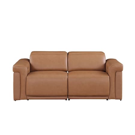 Homeroots 73in Chestnut and Black Italian Leather Power Reclining Loveseat 720486
