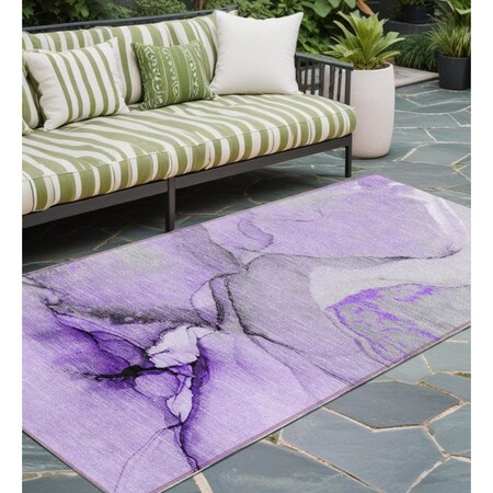 Homeroots 8' Runner Purple and Ivory Abstract Washable Non Skid Indoor Outdoor Runner Rug 559704
