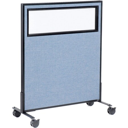 Global Industrial Interion Mobile Office Partition Panel with Partial Window, 36-1/4"W x 45"H, Blue 694979MBL