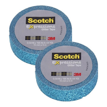 Scotch Expressions Glitter Tape, .59" x 196", Teal Blue, 2PK C514-BLU