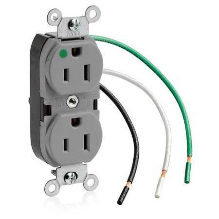 Leviton Leaded Dup Rec HG 15A 125V Self-Gr Gry 8200-LGY