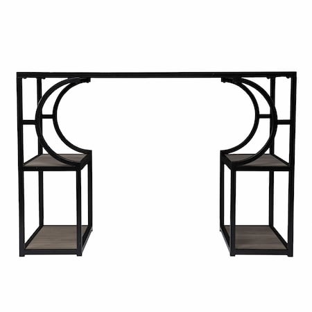 Homeroots Wood and Iron Writing Desk with Storage 402074