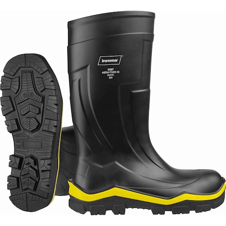 Ironwear 15" Polyurethane Waterproof Rubber Boots with Composite Toe, Black, 14 9297-B-14
