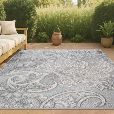 Jonathan Y Gordes Paisley High-Low Light Gray/Ivory 4 ft. x 6 ft. Indoor/Outdoor Area Rug AMC103A-4