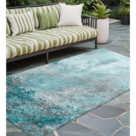 Homeroots 8' Runner Gray and Ivory Abstract Washable Non Skid Indoor Outdoor Runner Rug 559614