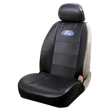 Plasticolor Low Back Sideless Ford Logo Fabric Black Blue White Single With Headrest Cover 008584R01