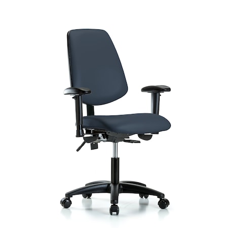 Blue Ridge Ergonomics Desk Chair Adjustable Arms, 18" to 23" Height, Vinyl, Imperial Blue BR-VDHCH-MB-RG-T1-A1-RC-8582