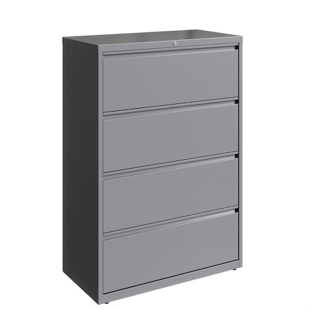 Hirsh 36 in W 4 Drawer Lateral File Cabinet, Arctic Silver, A4/Legal/Letter 23746