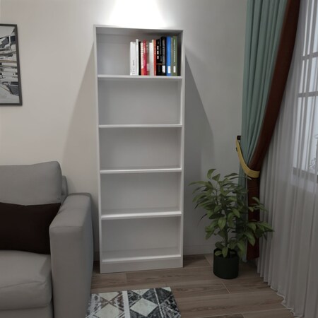Homeroots 71" White Wood Five Tier Bookcase 546593