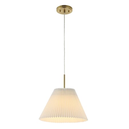 Jonathan Y Alden 14.25" 1-Light Classic French Country Iron LED Pendant with Pleated Shade, Brass Gold/White JYL2407A