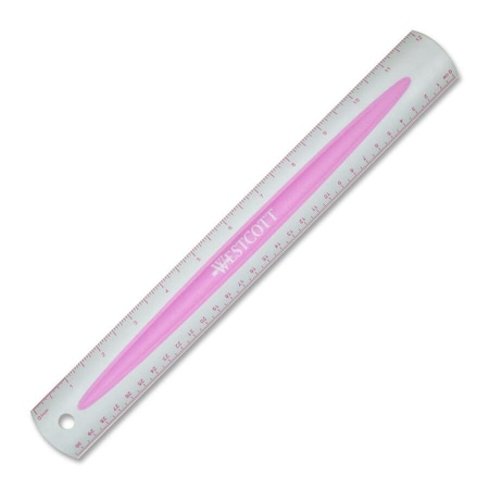 Westcott Ruler, Plastic, 12 In, Finish: Pink 14375-100