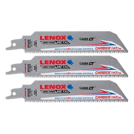 Lenox 6 in x 10 TPI Reciprocating Saw Blade Set, LENOX, 3 PK LXAR6110CT-3