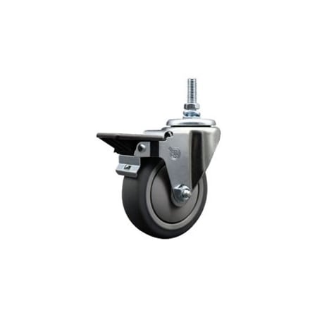 Service Caster 4 Inch Thermoplastic Rubber 38 Inch Threaded Stem Caster with Brake SCC-TS20S414-TPRB-PLB-381615