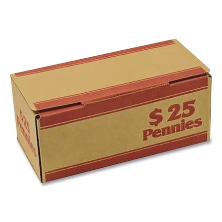 Controltek Pennies Coin Box, Accommodates $25 in Pennies, 15.5" x 19.25" x 4.5", Red/Kraft, 50PK 560059