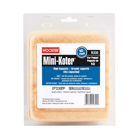 Wooster Paint Roller Cover, 1/4" dia. Core, PK10 R131-6