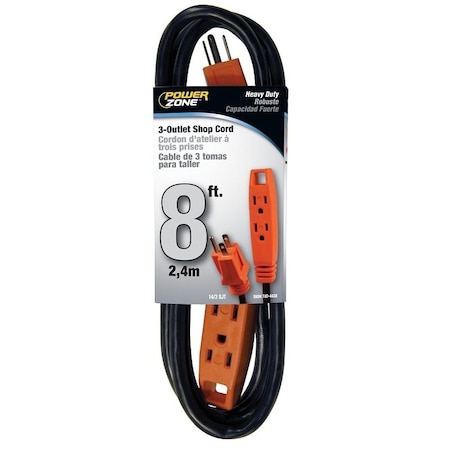 Powerzone SJTW Extension Cord, 14 AWG, Indoor/Outdoor, 14/3, 3 Outlets, Black/Orange, 8 ft EC890708