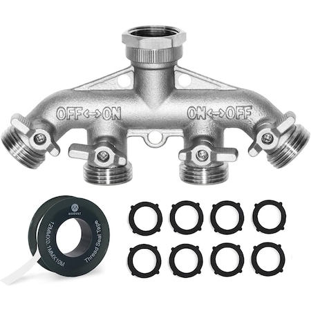 Morvat Heavy Duty Nickel Plated Brass 4 Way Garden Hose Splitter MOR-NP-CONNECTOR-4-A