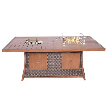 Homeroots Brown Wicker Outdoor Gas Fire Pit Table with Ice Bucket 411699