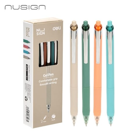 Deli NUSIGN Retractable Gel Pen 0.7mm, Black Ink, Metal Clip, 12PK ENS666-BK