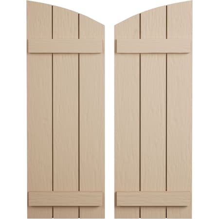 Ekena Millwork Rough Sawn 3 Board Joined Board-n-Batten w/Elliptical Top Faux Wood Shutters, 16 1/2W x 24H, PR SHUBJL16X24RSPR