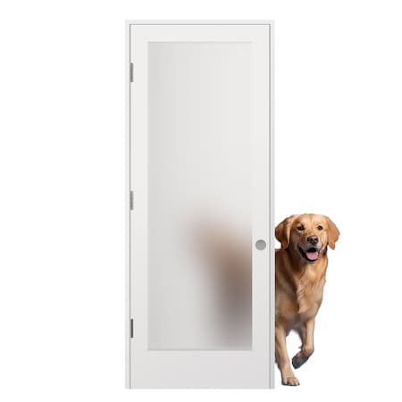 Reso 36 in. x 80 in.Right-Handed Solid Core White Primed Interior Door Frosted Glass Satin Nickel RID-3680-1LTF-SN-RH