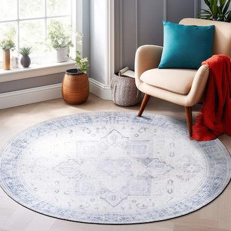 World Rug Gallery Medallion Boho Machine Washable Area Rug 8 ft Round Blue 5054BLUE8RND