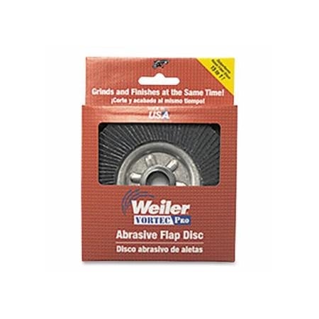 Weiler Vortec Pro Coated Flap Disc, 4-1/2 in dia, 60 grit, 5/8 in - 11 arbor, 13000 RPM, 6PK 804-30829