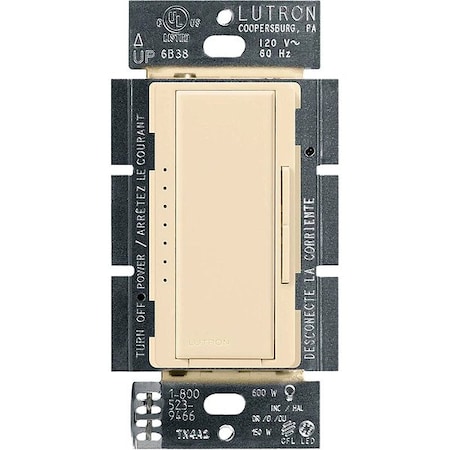 Lutron Lighting Dimmer, Incand, Rocker, Ivory, 120V MACL-153M-IV