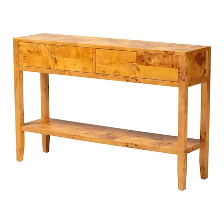 Bali & Pari Ghina Modern and Contemporary Natural Light Mappa Real Burl Wood 2-Drawer Console Table 249-13921-ZORO