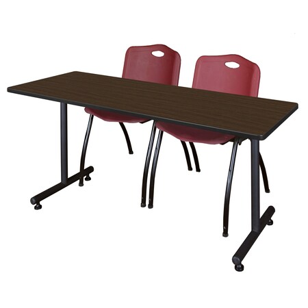 Regency Kobe T-Base Training Seminar Table W/ 2 M Stack Chairs, 60 in W, 24 in L, Neo Walnut MKTRCT6024NW47BY