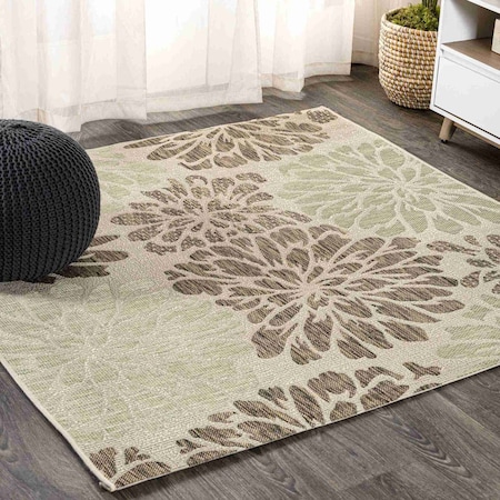 Jonathan Y Zinnia Modern Floral Textured Weave Sage/Brown 9 ft Square Indoor/Outdoor Area Rug SMB110A-9SQ