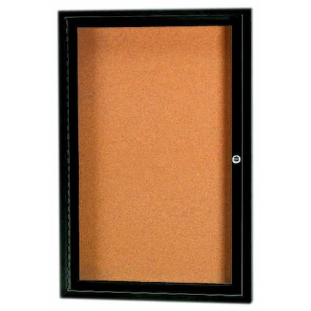 Aarco Enclosed Natural Pebble Grain Cork Bulletin Board w/ Bronze Anodized Al Frame, 36''Hx24''W One Door DCC3624RBA