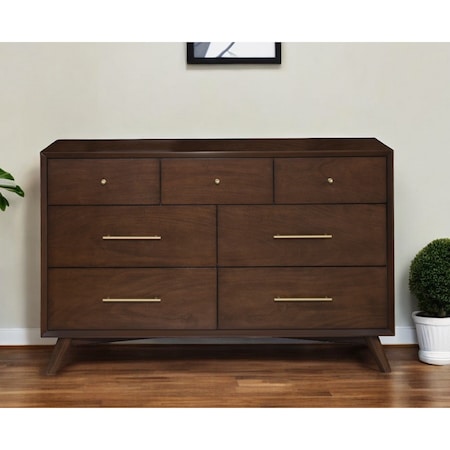 Homeroots 60" Walnut Solid Wood Seven Drawer Double Dresser 524148