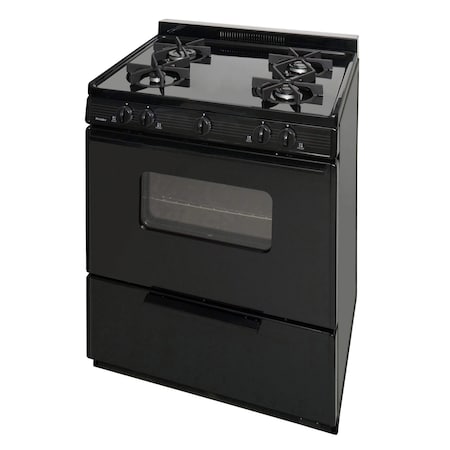 Premier Gas Range, Battery Ignition, 4 Sealed Burners, 30 inW x 37.5 inH x 26 inD, 3.91 cu. ft. Oven, Black 805749