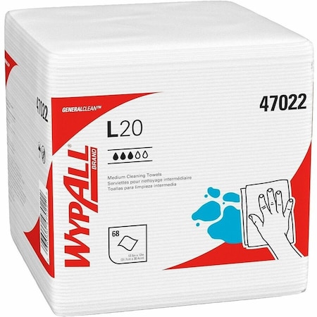 Wypall WypAll General Clean L20 Medium Cleaning Cloths (47022), Quarterfold Format, White, 4-Ply, s, PK12 47022