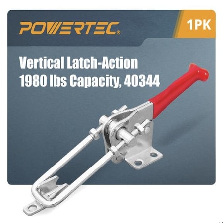 Powertec Toggle Clamp, 1980 lbs Cap., 40344 Adj. 90 Degree Vertical U Bolt Latch, Antislip Hand Grip 20324N