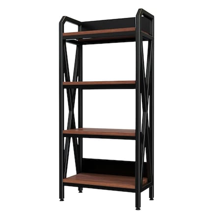 Homeroots 56" Black And Brown Metal and Wood Four Tier Etagere Bookcase 683394