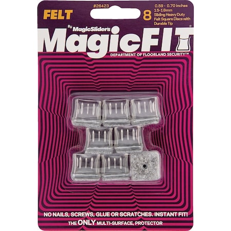 Magic Sliders Magic Fit - .59'' - .70'' Square Felt Furniture Leg Cup, 8PK 26423