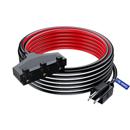 Maximm 30ft 16AWG 3-Outlet Extension Cord, ETL, Black/White/Red C-BK/WH/RD-PI-BK-3O-30FT