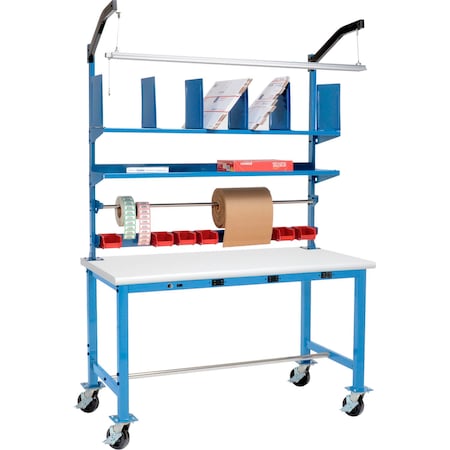 Global Industrial Mobile Packing Workbench W/Riser Kit and Power, ESD Safety Edge, 72"W x 36"D 412463AB