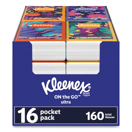 Kleenex On The Go Packs Facial Tissues, 3-Ply, White, 10 Sheets/Pouch, 96PK 54635