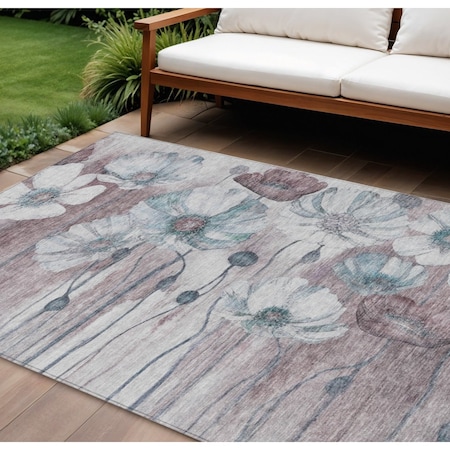 Homeroots 10' X 14' Teal Blue Aqua And Ivory Floral Washable Indoor Outdoor Area Rug 582781