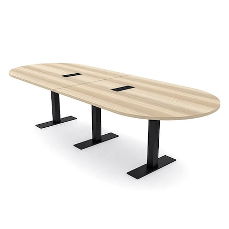 Skutchi Designs 10 Person Conference Table With Power Unit | 10' Racetrack Table | Harmony Series HAR-RAC-48X120-T.BK-K525-EBLK