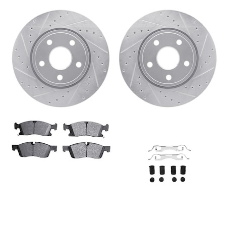 Dynamic Friction Co DFC Rotors-Drilled & Slotted-Silver w/ EURO 5000 Ceramic Brake Pads Incl Hdw 7612-42002