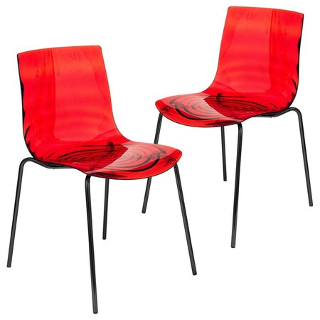 Leisuremod Astor Plastic Dining Chair with Black Steel Base in Transparent Red, 2PK ACBL-20TR2