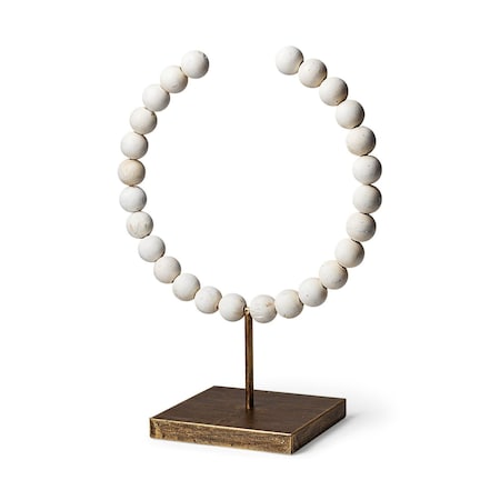 Homeroots 16" White and Gold Wood and Metal Modern Abstract Tabletop Sculpture 392494